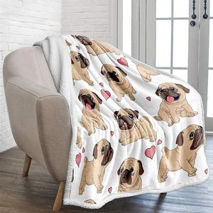 Mantas Pug Throw Blanket Twin Reversible Dog Print Sherpa para niños adultos Soft Fuzzy Microfiber Plush Fleece