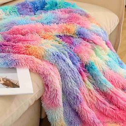 Mantas Rainbow Super Soft Fur Throw Manta Cálida y esponjosa Shaggy Sherpa Respaldo Cálido y acogedor Sofá cama decorativo Colcha doble R230615