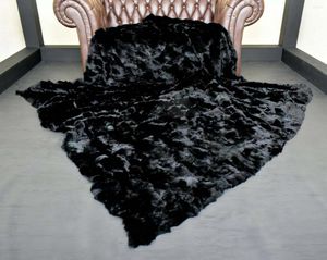 Dekens echte rex bont zwarte deken winter warme luxe zachte sofa gooi bedden bedoeld groot formaat 140x160 cm