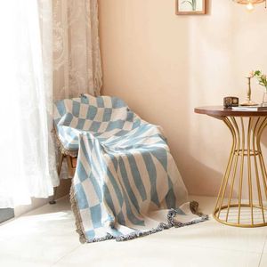 Dekens Rood Blue Plaid Deken Sofa Cover vintage Noordse geruite dekens voor bedden katoen gebreide worp tapijt Tapestry Home Decoratie voorsprong