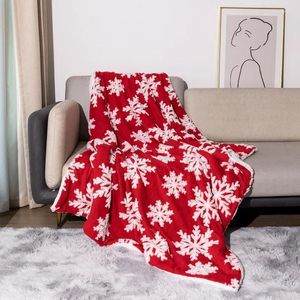 Dekens rode kerst sneeuwvlok deken gezellig fleece imitatie lam pluche bank deksel zachte warme donzige worp voor thuisreiscadeau cadeau