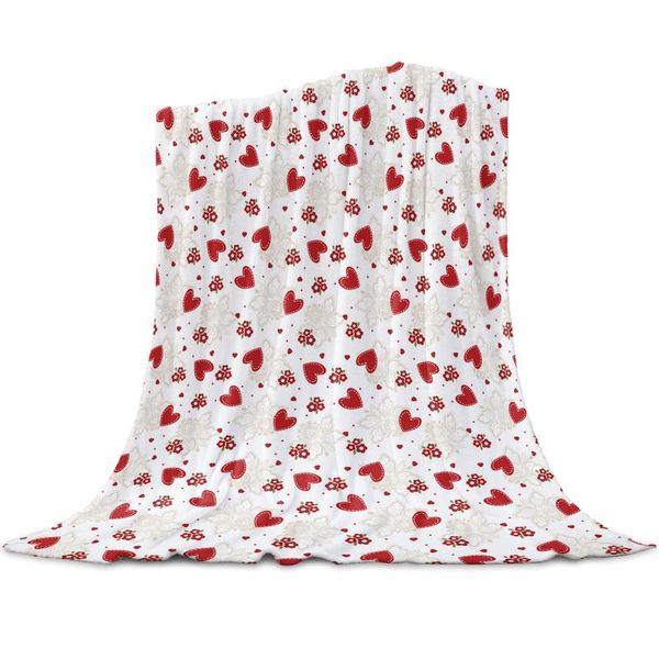 Couvertures Rouge Amour Fleur Motif Jeter Couverture Pour Lits Microfibre Flanelle Chaud Canapé Literie Couvre-lit Cadeaux