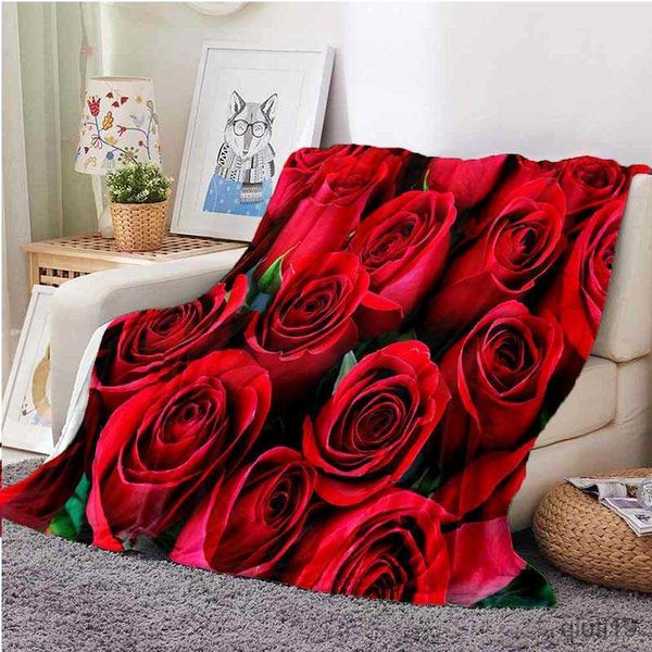 Couvertures Couverture en flanelle avec roses rouges, couverture à fleurs romantiques pour la Saint-Valentin, pour lit, canapé, super doux, léger, King, pleine taille, R230824