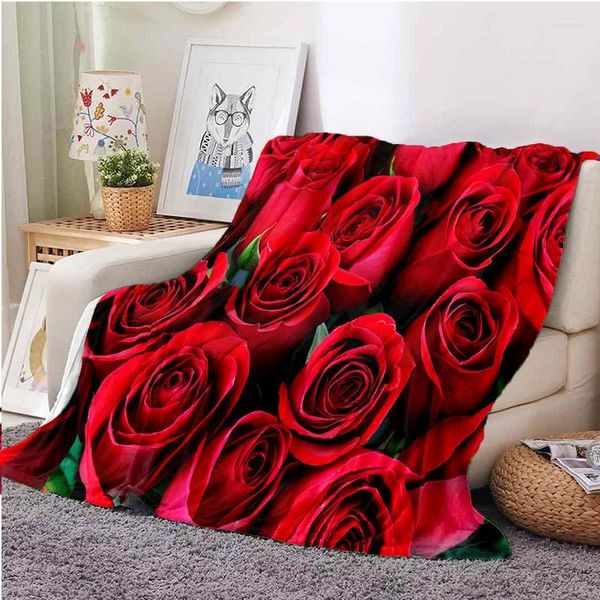 Mantas Rosas rojas Manta de franela Día de San Valentín Flor romántica para cama Sofá Super suave Ligero King Tamaño completo