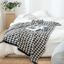 Mantas REGINA Classic Houndstooth Plaid Mantas Sofá de algodón suave Manta de tiro de punto Cama Individual Queen King Colcha Edredón Mantas 230320