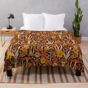 Dekens retro 1970s bruine oranje champignons bloemen gooien deken op maat bed warm voor de winter