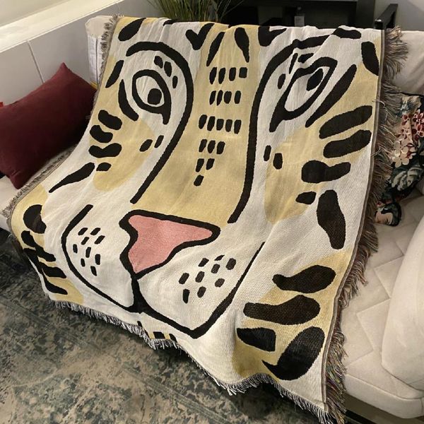 Mantas estilo retro decoración del hogar tiros patrón de tigre cómodo sofá siesta manta dormitorio dibujos animados animal verano piso MatMantas