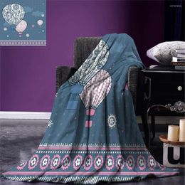 Mantas Retro Throw Blanket Globos de aire en lunares y adornos étnicos asiáticos de Paisley Impresión artística Cálido para cama Sofá Pizarra