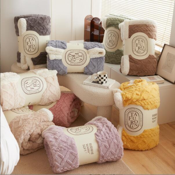 Blankets Sherpa Fleece Jacquard Blanket Double-sided Lamb Solid Flannel Blankets Coral Velvet Gift Bedspreads Couch Sofa Snuggle Bedding Home Textiles BC317