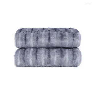 Couvertures en argent gris chèque en fausse couverture en fourrure de couverture haut de gamme décoration de literie haut de gamme et jette 2 pli épaissis du peluche
