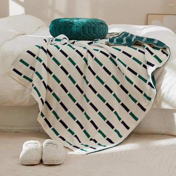 Mantas de rayas simples a juego de colores, manta de punto suave, cubierta para el hogar, decoración de cortinas, sofá verde grueso