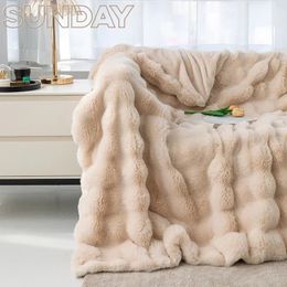 Dekens Gesimuleerde konijnenbont pluche deken voor winterwarmte, supercomfortabel bed, luxe bankhoes, hoogwaardige plaid 231120