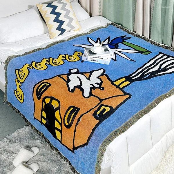 Mantas de sofá manta abstracta tapiz estética decoración del hogar cubierta de polvo cuatro temporadas hilo de campamento cama de dibujos animados