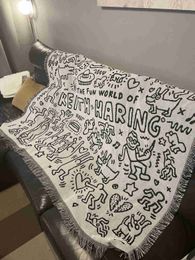 Dekens Bankdeken Handdoek Sprei Keith Cartoon Doodle Haring Home Decor Doek Kussen Europees Tapijt Tafelkleed Gooi Plaid Dekens HKD230922