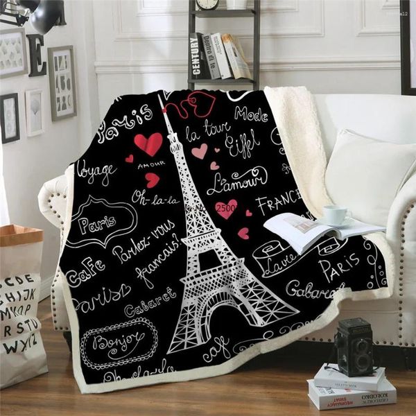 Couvertures canapé coussin yoga mat couverture pique-nique épaisse double couche en peluche eiffel tower 3d imprimé transporter la tapisserie en gros