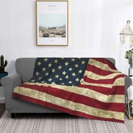 Couvertures canapé polaire Vintage drapeau américain jeter couverture chaude flanelle USA fier pour chambre voiture couette