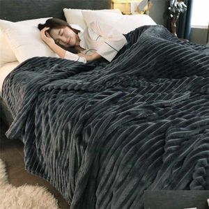 Couvertures Soft Adt Bed Blanket Er Winter Warm Stitch Fluffy Solid Striped Throw Couvertures Flanelle Polaire Linge Couvre-lit Pour Canapé Drop Dhldo