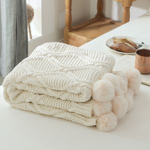 Dekens zachte deken chic gebreide deken met ballen chenille haakhaak warme sprei roze gooi dekens voor bed bank pompom manta decor 230320