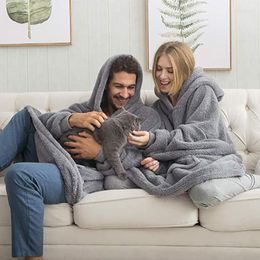 Dekens zachte elastische mouwen flanellen hoodie unisex winter pluche deken badjas warm houden