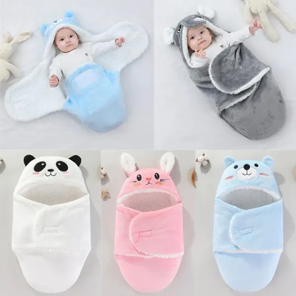 Couvertures de flanelle douce hiver chaud bébé Swaddle couverture épaissir doublure en peluche à capuche pour 0-6 mois né enveloppe cocon