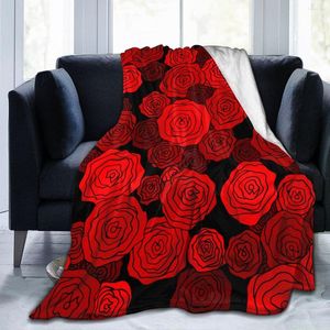 Couvertures Couverture de flanelle chaude et douce Rose rouge Voyage Portable Hiver Jeter un canapé-lit mince