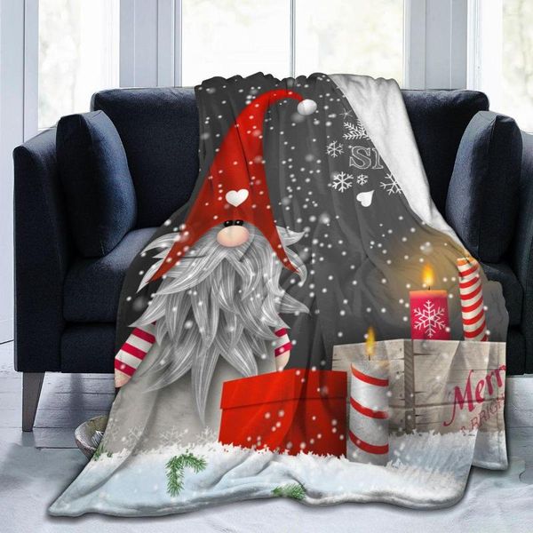 Couvertures doux chaud flanelle couverture scandinave nain Tomte avec bougies et cadeau voyage Portable hiver jeter mince lit canapé