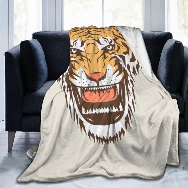 Mantas de franela suave y cálida, manta de viaje con cabeza de tigre, manta de invierno portátil para cama fina, mantas para sofá