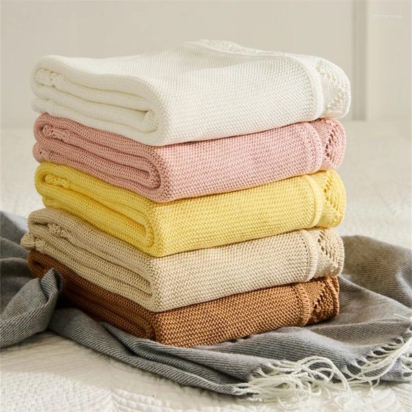 Couvertures Couleur unie coton tricoté multifonctionnel climatisation pour enfants couverture couvre-lit sur le lit serviette de chevet 80 100 cm