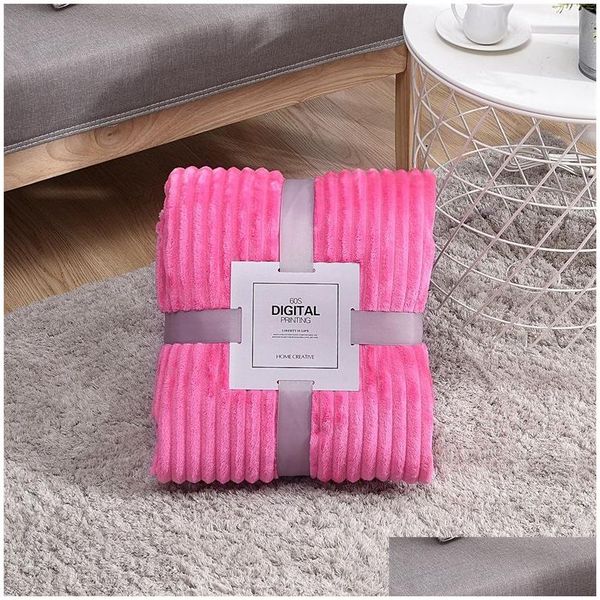 Couvertures Solide Rayé Jeter Couverture Flanelle Polaire Super Doux Chaud Linge De Lit Moelleux Couvre-Lit Pour Canapé Chambre Décor Textiles De Maison Dhjsd