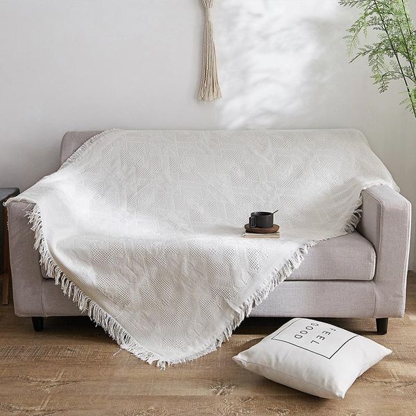 Couvertures Couverture de canapé blanche solide Couverture tricotée CouvertureTassel avec coton Voyage Avion Jacquard pour lit