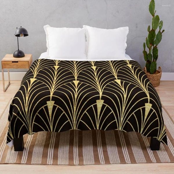 Couvertures sophistiquées fascinantes (fausses) Gold Art Deco Pattern Throwt Couverture DÉCORATIVE CADEAU DROIT DUR