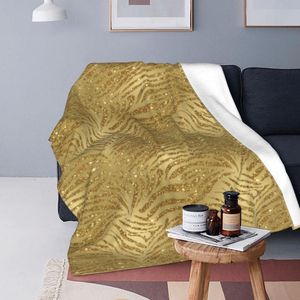 Dekens schittert tijgerafdruk deken goud glitterstrepen comfortabele fleece koude zachte spreadblankets