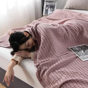 Dekens Lente Wafel Plaid Katoenen Beddeken Gooi Zomer Dunne Quilt Gebreide Sprei Home el Coverlets Groen Roze Gooi Dekens 22052