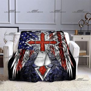 Couvertures Stand For The Flag S'agenouiller Croix American Star-rayed Blanket Air-conditioning Quilt Portable Home Travel Office BlanketBlankets