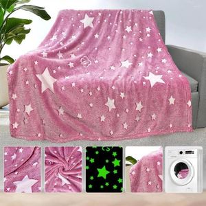 Dekens Star Gift voor Thanksgiving Glow In Dark Patroon Pink Fleece Dekens Soft Comfort Home Girls volwassenen