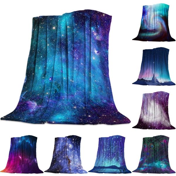 Mantas Starry Sky Colorful Space Universe Funda de cama Colcha Colcha Manta Fleece Ligero Micro Transpirable Dormitorio 230628