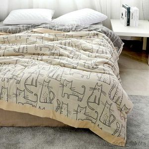 Couvertures été coton gaze chat Double couverture pour la maison lit canapé éponge couvre-lit couettes couvre-lits sur le lit R230617
