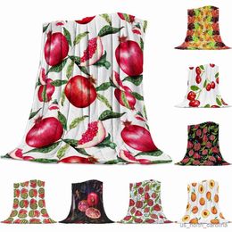 Dekens Zomer Fruit Rode Granaatappel Groen Blad Flanellen Deken voor Slaapbank Draagbare Zachte Fleece Gooi Grappige Pluche Sprei Queen Size R230615