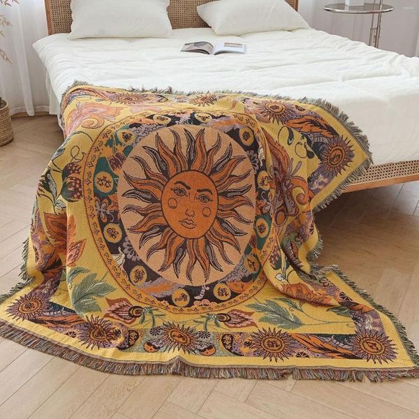 Couvertures Couverture tissée par le soleil Jeté de lit avec glands Chaise inclinable Meubles Housse de canapé Tapis de pique-nique bohème Décoration de la chambre à la maison Tapisserie