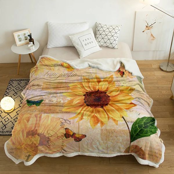 Couvertures Tournesol papillon hiver laine peluche jeter couverture adulte enfant épais voyage bureau Sherpa polaire couvertures canapé-lit couvre-lit 231118