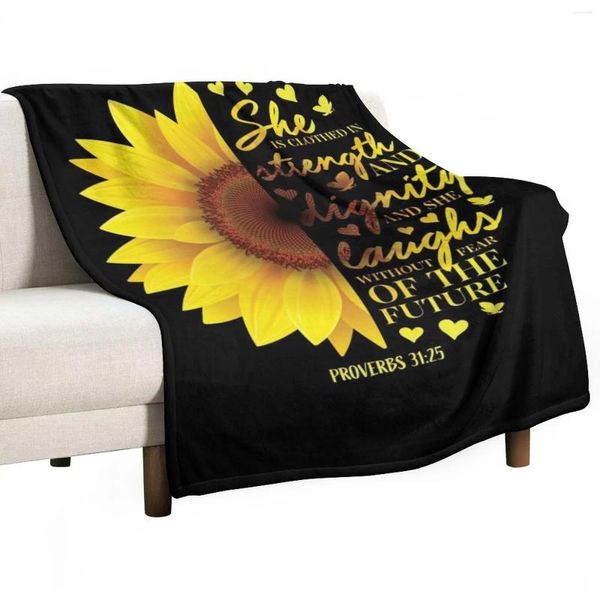 Mantas de girasol cristianos verso de la biblia proverbios 31 lanza cama de la cama a cuadros de la cama para el sofá del sofá de viaje