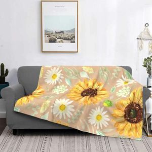 Couvertures du tournesol plante couverture en velours de velours marguerits aquarelle art motif beige super chaud jet pour la litière de canapé de lit