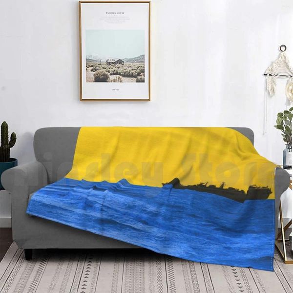 Couvertures Sunset Couverture Fashion Custom Yellow Blue Ark Royal Plane Sea Sea Sky Ship Carrier Harrier