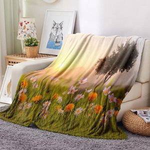 Couvertures Coucher de soleil Prairie Fleurs Couverture Tapis Doux Couvre-lit Plage Couverture de voyage chaude pour enfants garçons filles cadeau