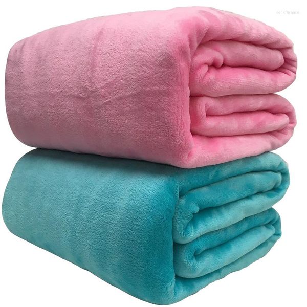 Couvertures Super doux corail polaire couverture 220gsm léger solide rose bleu fausse fourrure vison jeter canapé couverture couvre-lit flanelle