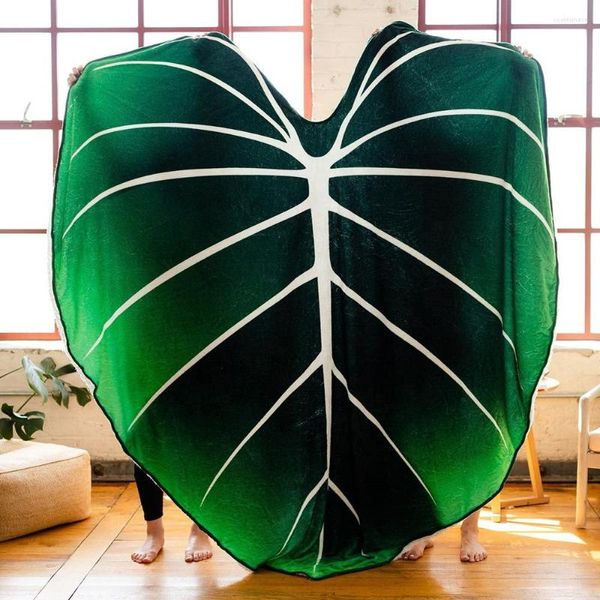 Couvertures Super douces Philodendron Gloriosum imprimées feuilles vertes, couverture polaire confortable en forme de feuille, lit chaud 100x150cm