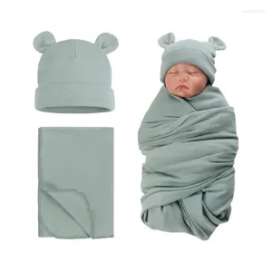 Dekens Inbakeren Deken Wrap Hoed Voor Baby Jongen Meisje 0-6M 2 Stuks Ademend Comfort Absorberend Katoen slaapzak Geboren Beddengoed