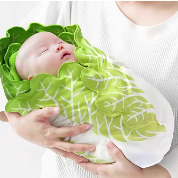 Couvertures emmailloter 06 mois né Simulation chou flanelle bébé Wrap couverture Swaddle dormir chapeau Mantas Para 230214