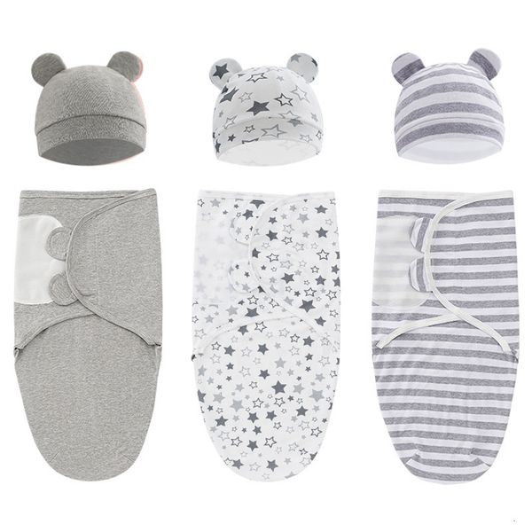 Couvertures Swaddling 100% coton biologique bébé Swaddle couverture Wrap chapeau ensemble pour bébé réglable né 03 mois 221208
