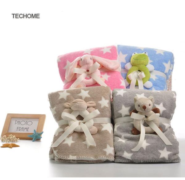 Couvertures Swaddling 100cm bébé Swaddle avec ours en peluche hochet anneau cloche corail polaire adulte infantile double tricoté couverture de jouet serviettes de bainbla